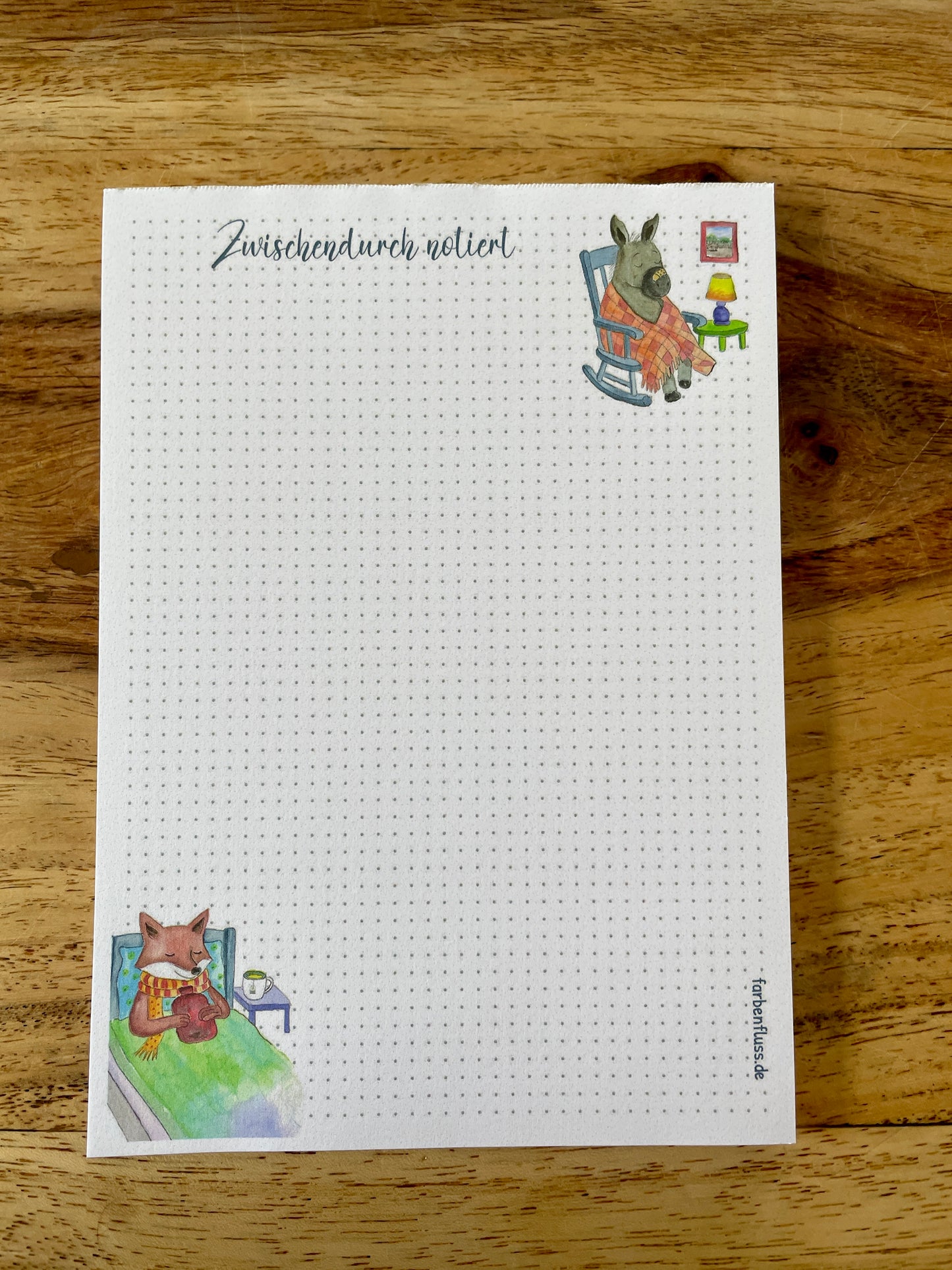 Notizblock DIN A6 - ohne Deckblatt (Motiv: Esel & Fuchs im Bett)