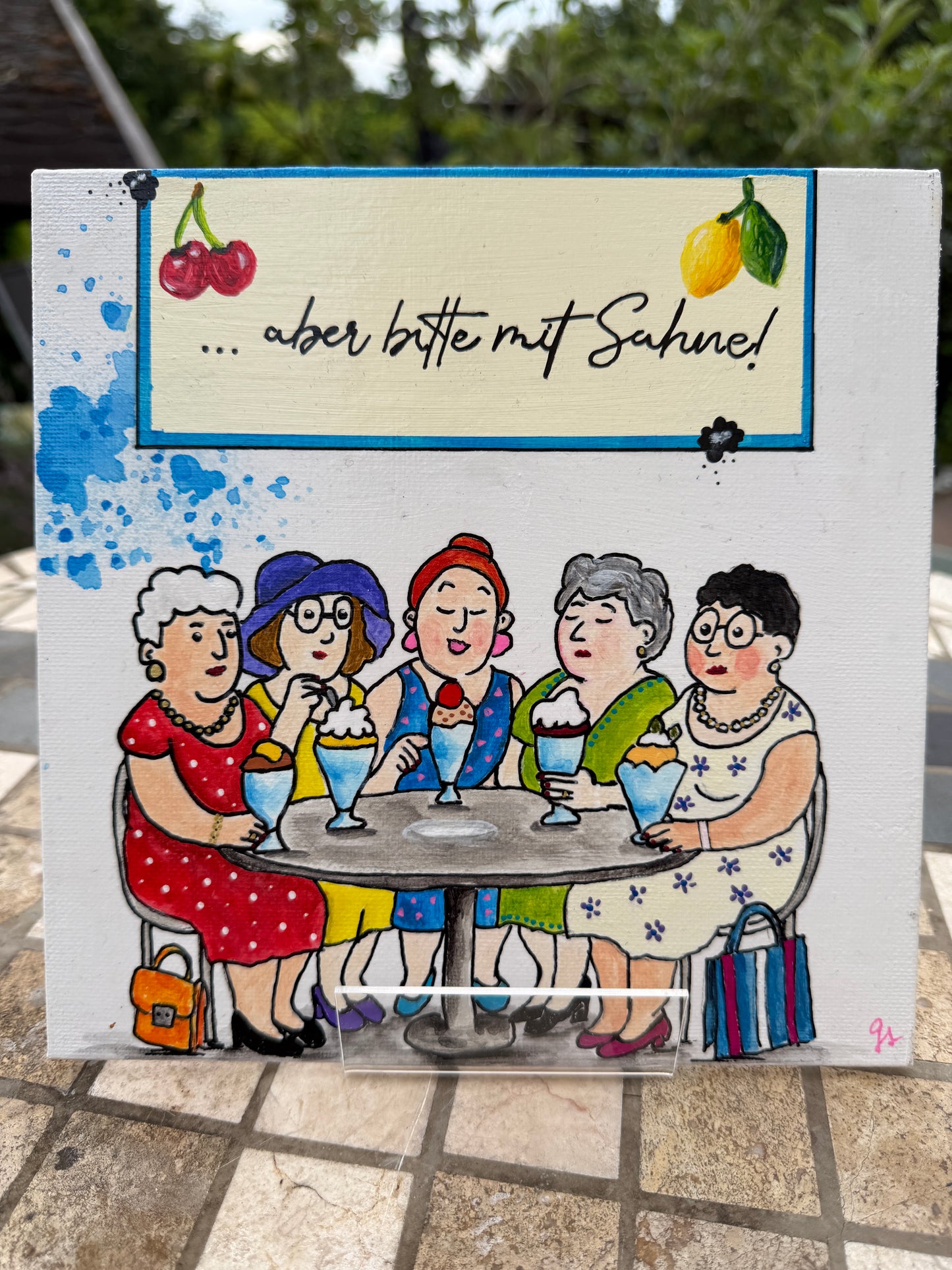 Original Acrylbild „… aber bitte mit Sahne!“ – 20 × 20 cm