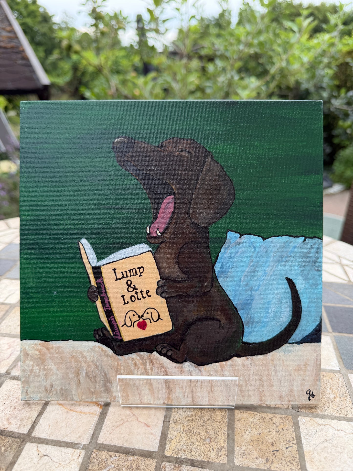 Original Acrylbild „Vorlesestunde mit Lump & Lotte“ – 20 × 20 cm
