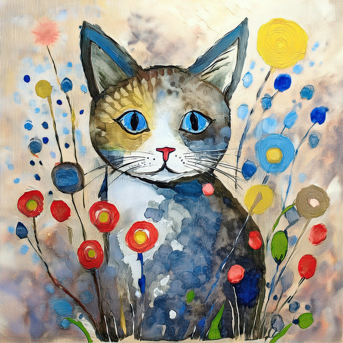 FineArt Print - quadratisch - Katze mit Blumen