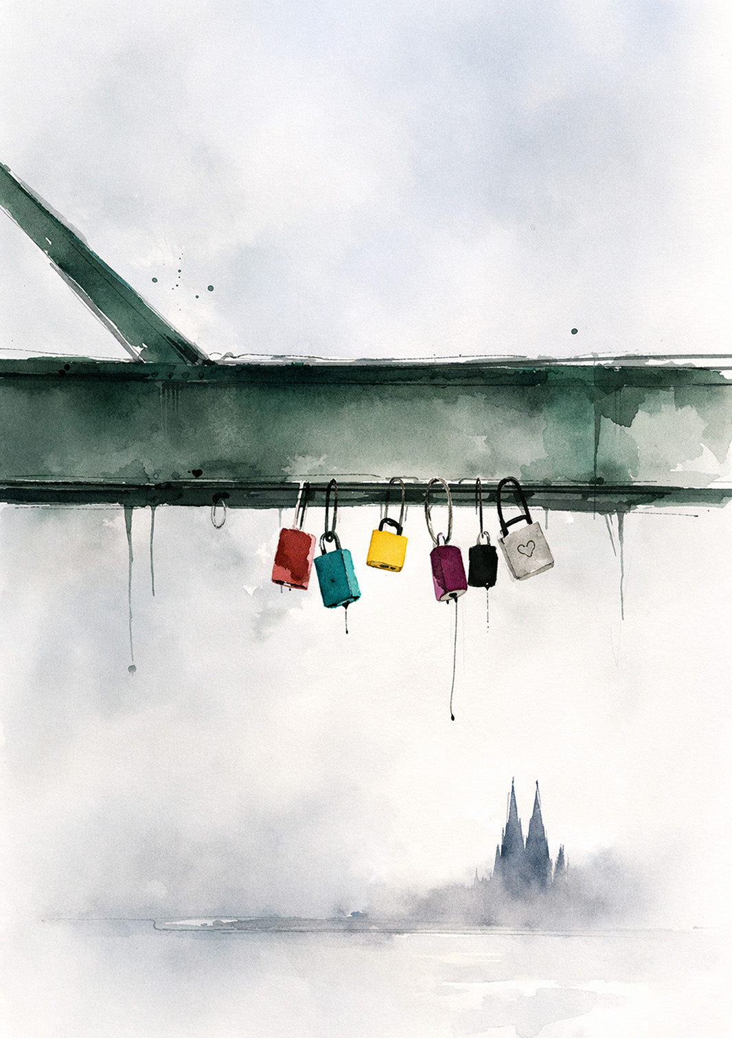 FineArt Print - Köln Hohenzollernbrücke – Liebesschlösser im Nebel