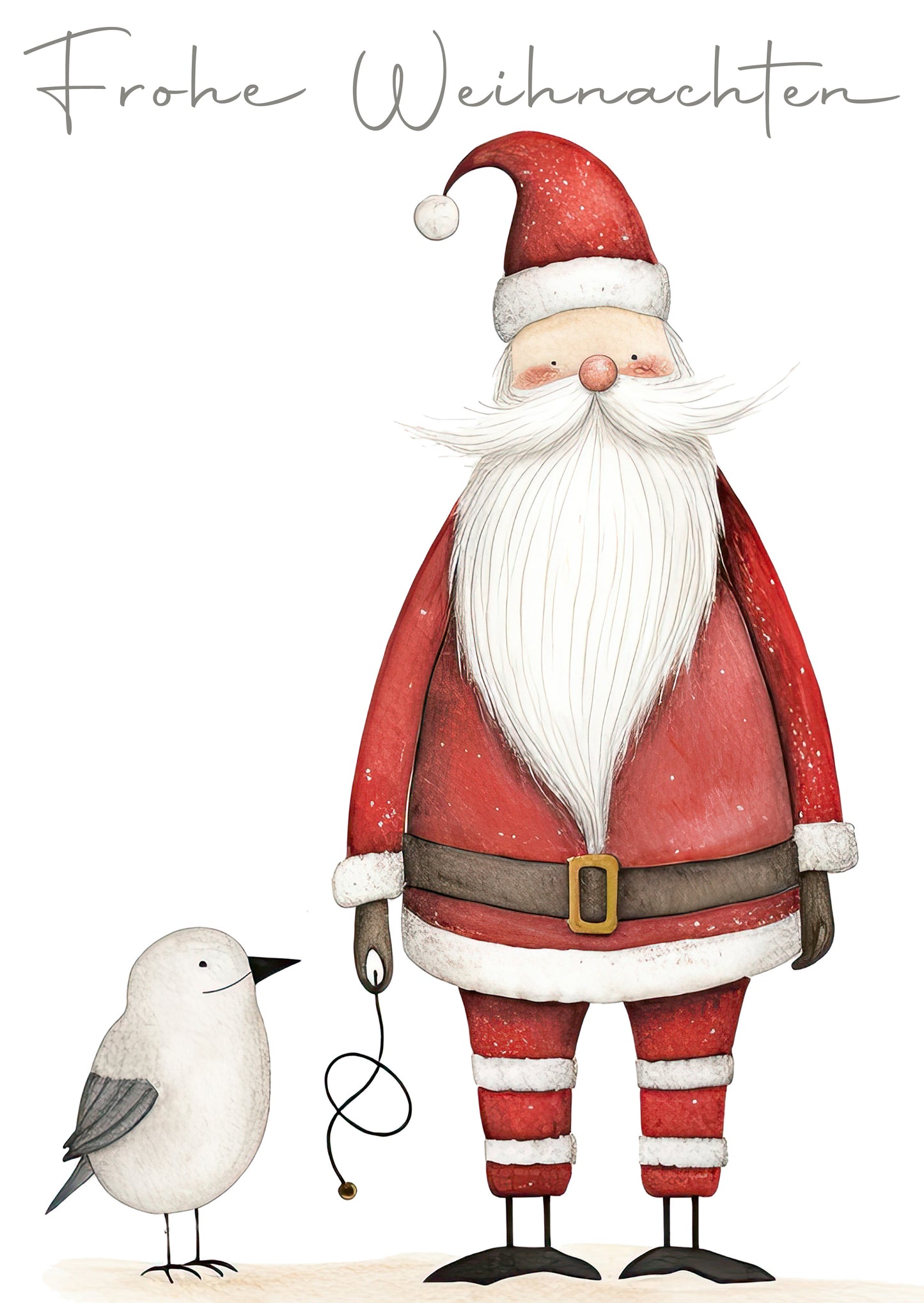 Klappkarten mit Umschlag - Weihnachtsmann mit Vogel und Schriftzug