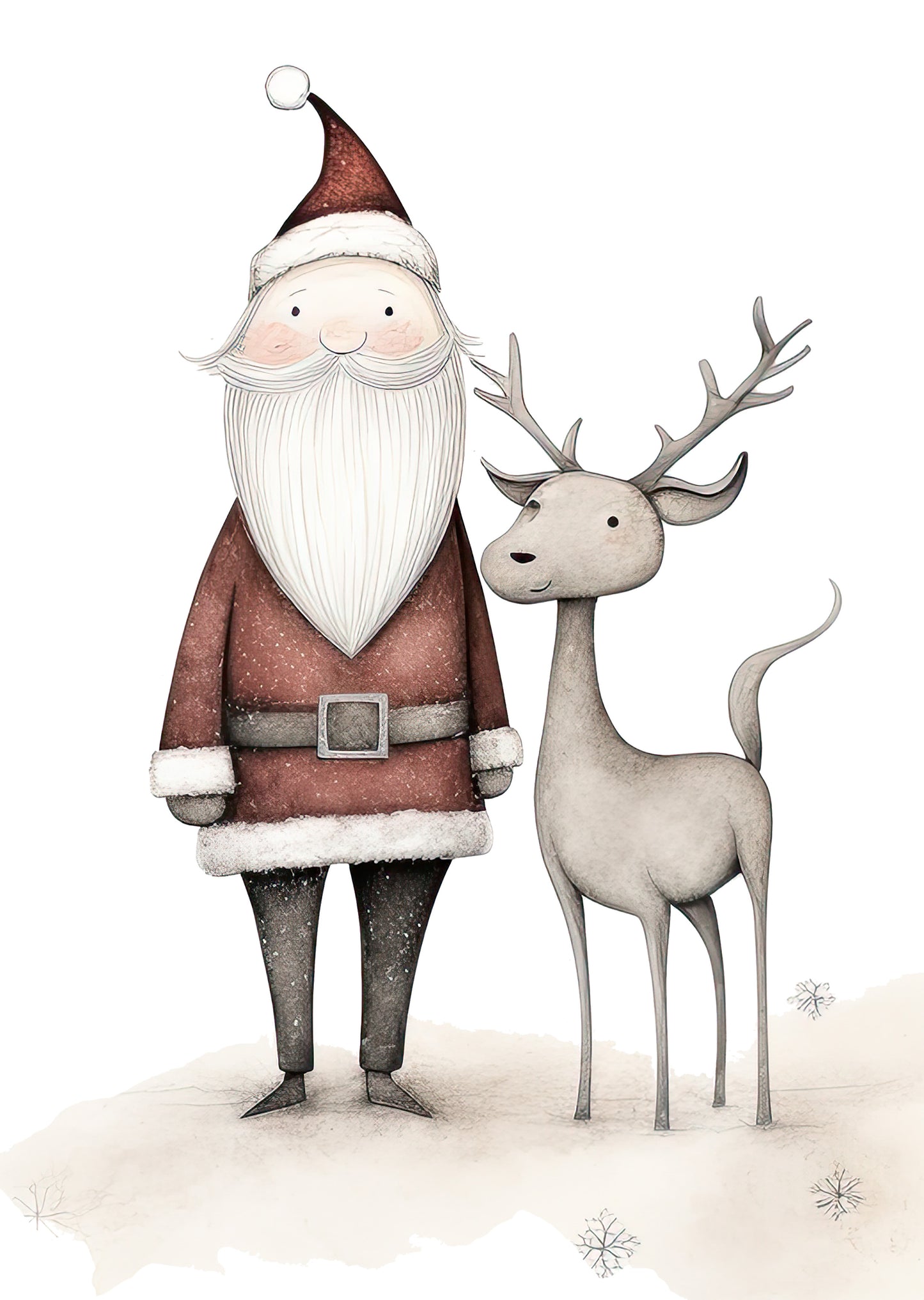 Klappkarten mit Umschlag - Weihnachtsmann mit Rentier