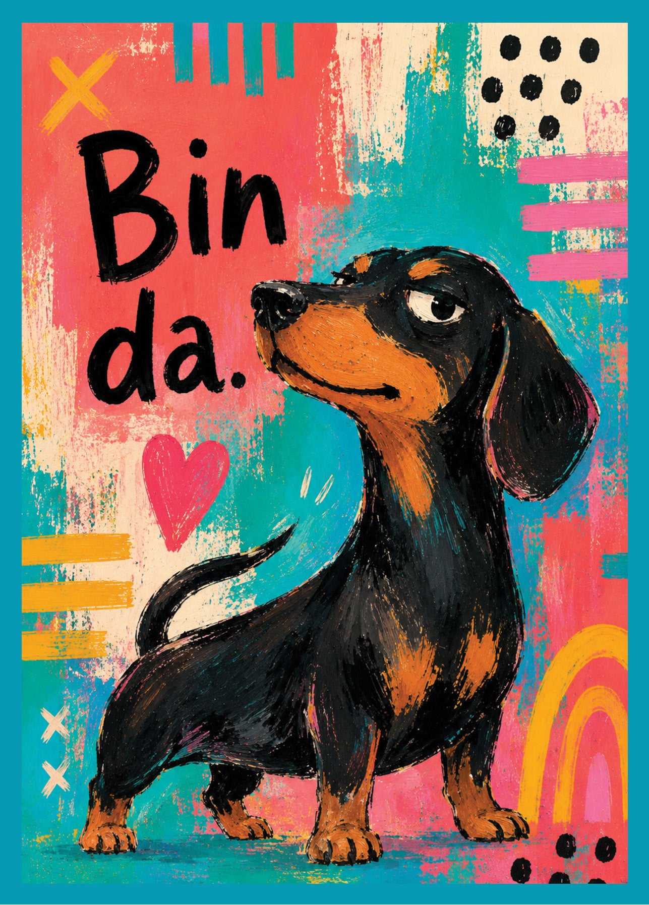 DIN A6 Postkarte „Bin da.“ – Dackel