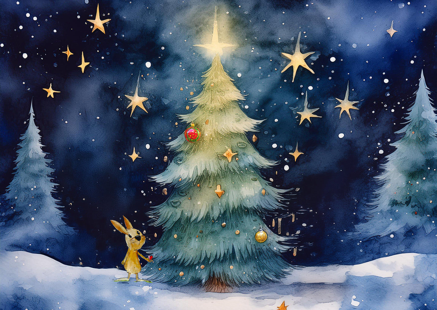 Klappkarten mit Umschlag - Weihnachtsbaum mit Häschen