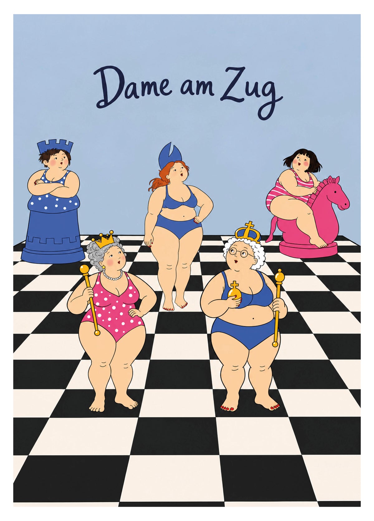 Postkarte „Dame am Zug“ – Curvy-Schach
