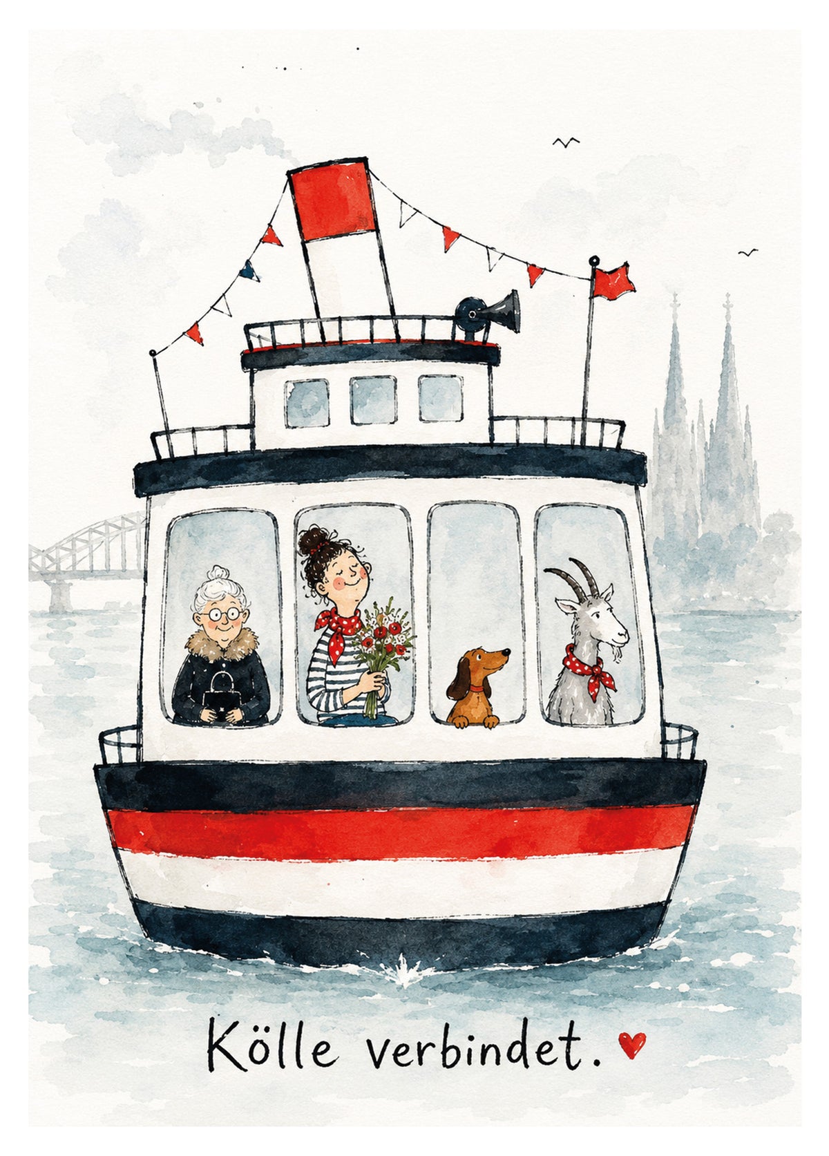 Postkarte „Kölle verbindet“ – Köln am Rhein