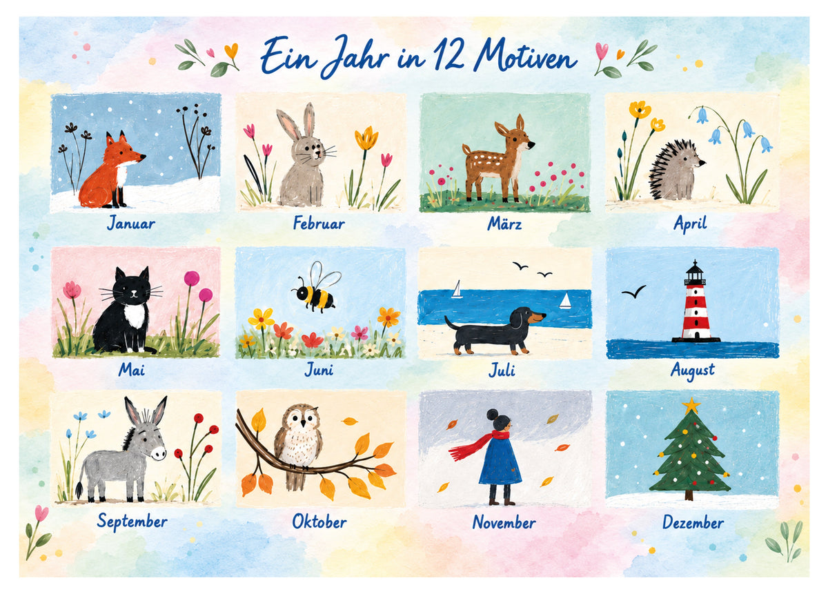 Postkarte „Ein Jahr in 12 Motiven“