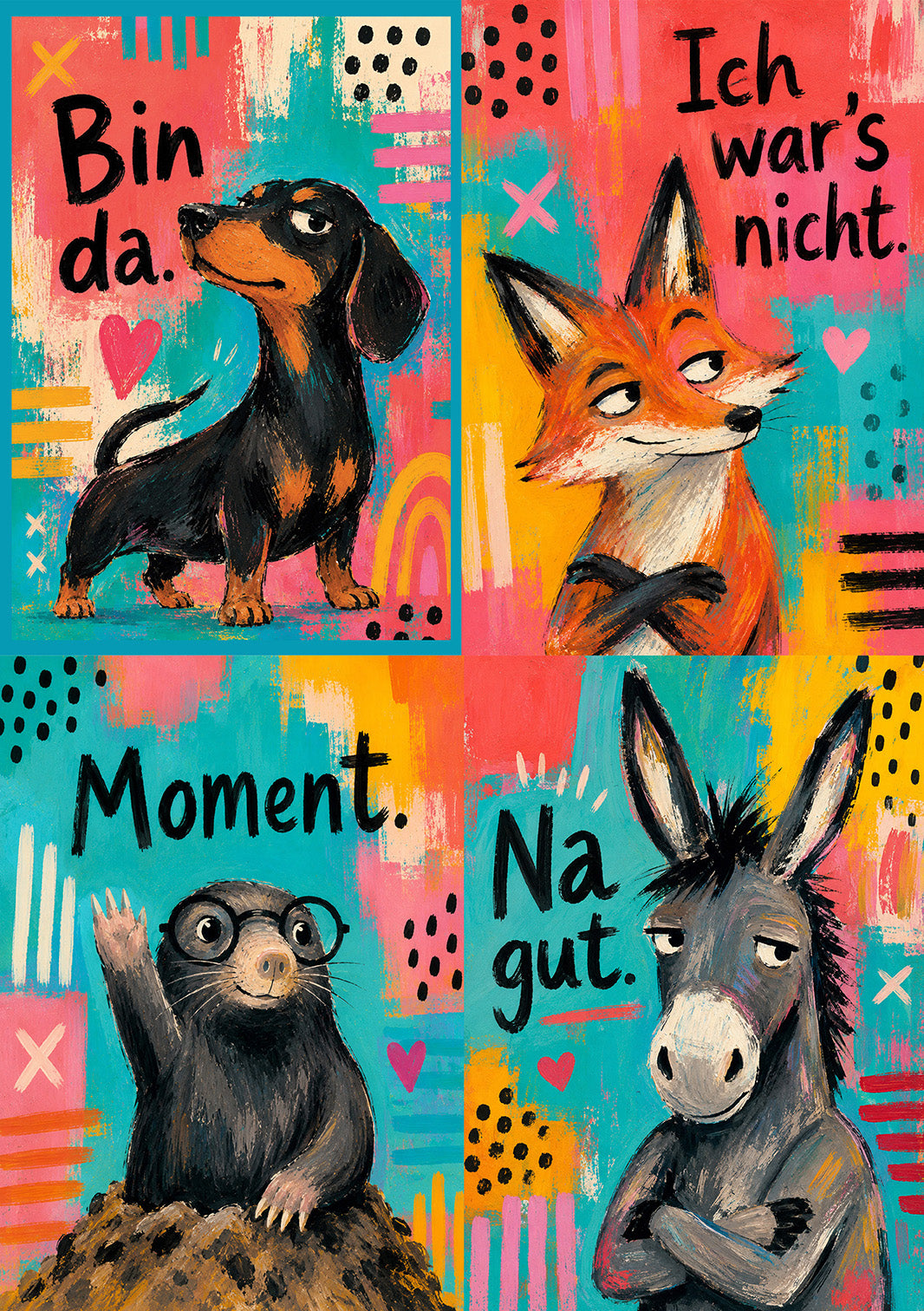 Postkarten-Set „Freche Tiere“ – 4 Karten