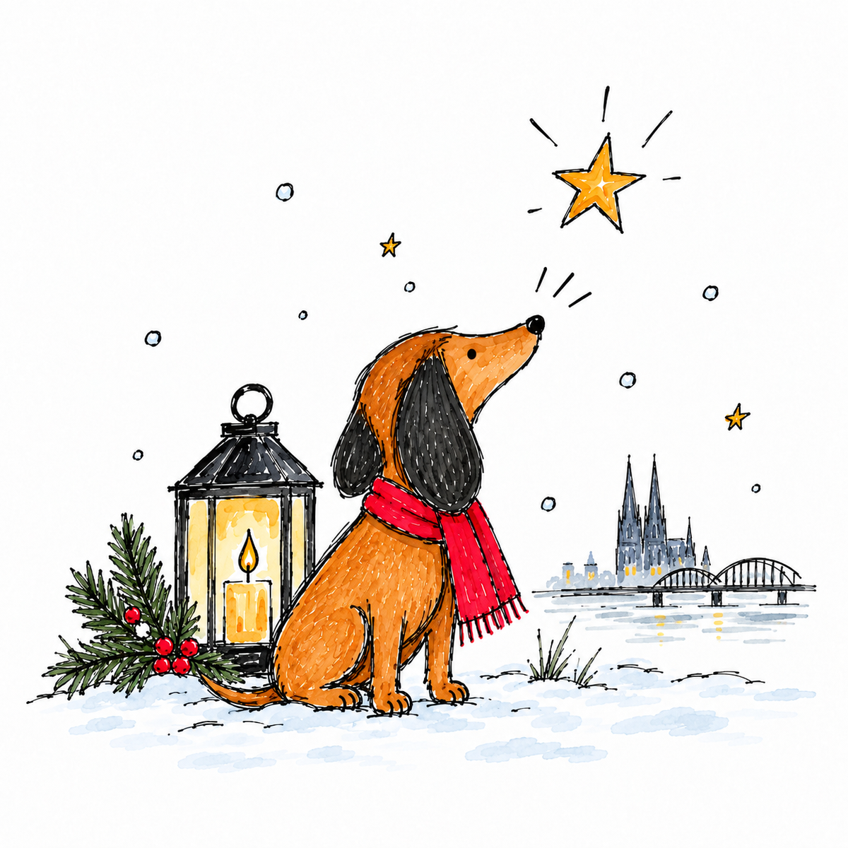 Weihnachtskarte „Dackel in Köln“