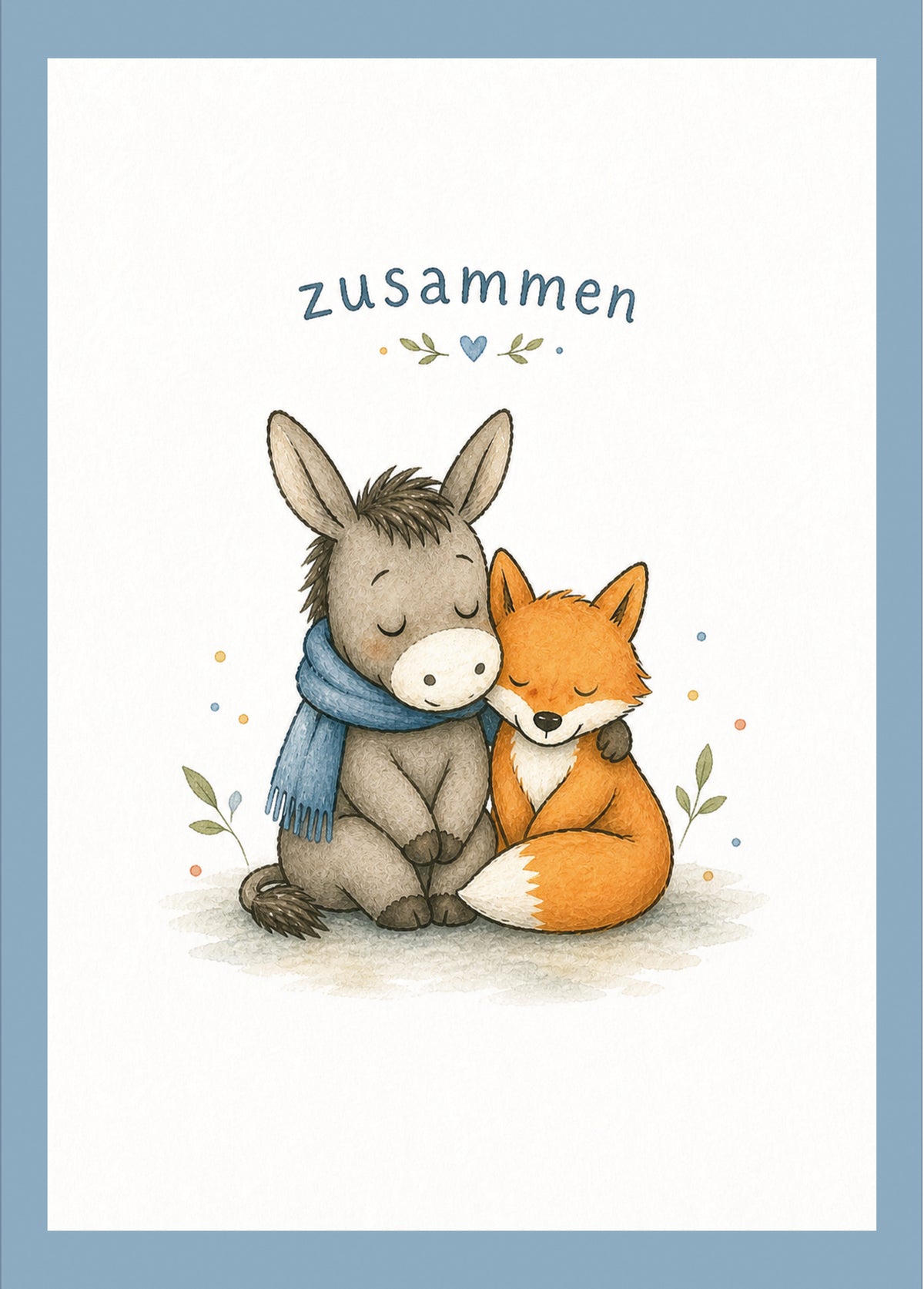 Postkarte „Zusammen“ – Fuchs & Esel