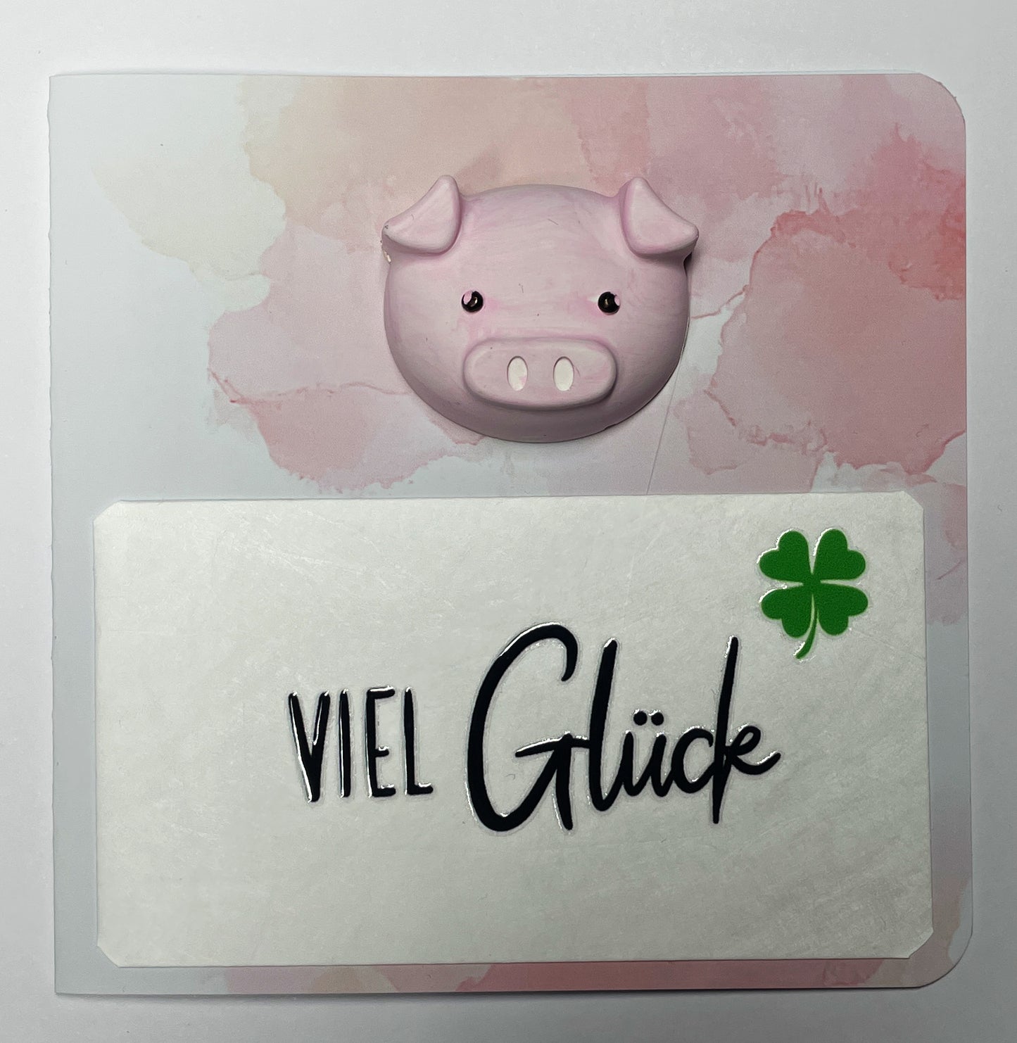 Glückskarte „Schweinchenglück“ – 10×10 cm – Unikat