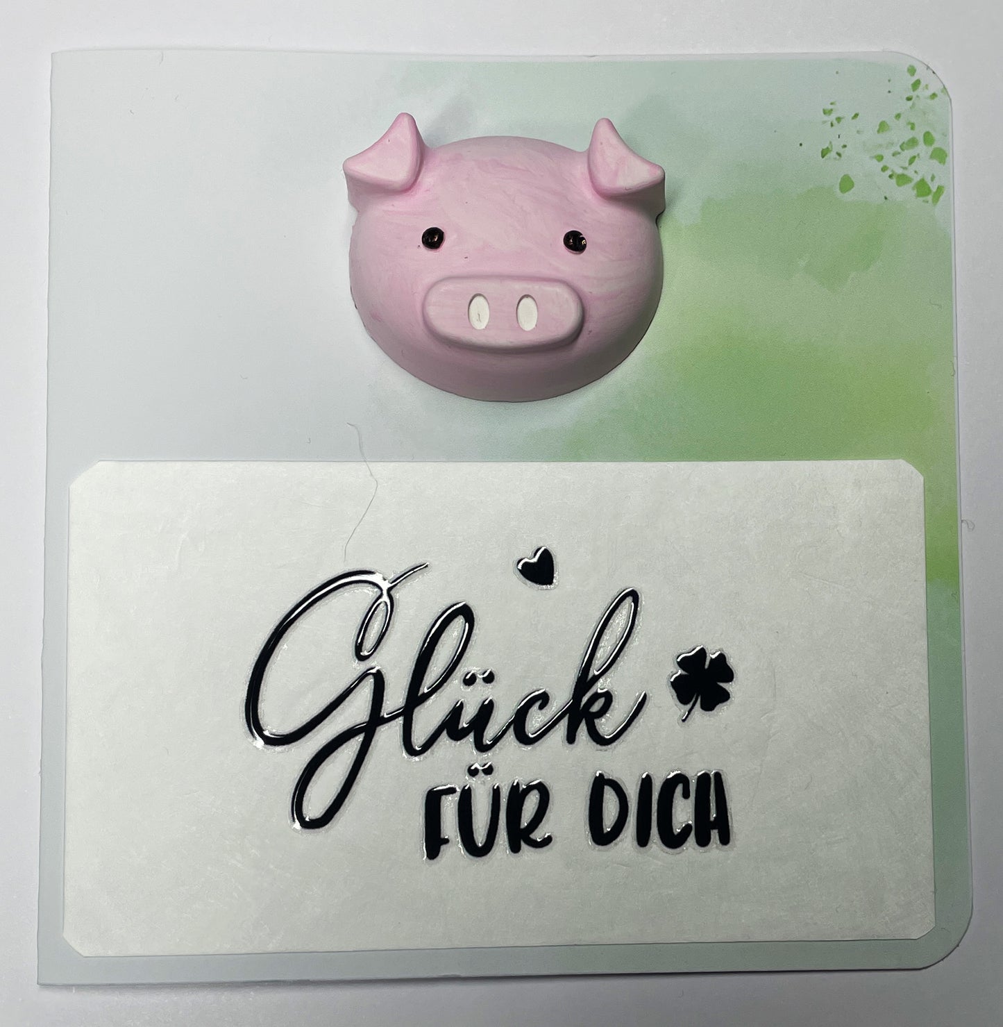Glückskarte „Schweinchenglück“ – 10×10 cm – Unikat