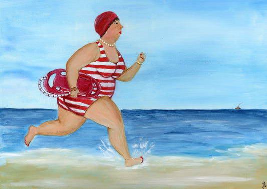 FineArt Print - Baywatch:  Badedame auf Rettungsmission