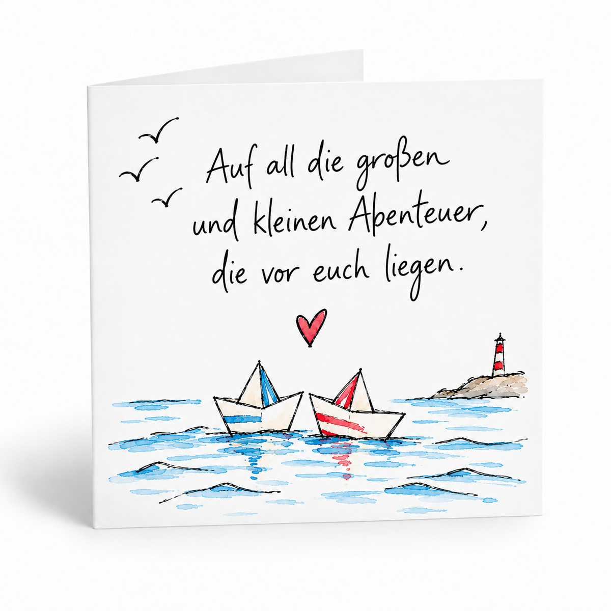 Hochzeitskarte „Auf all die großen und kleinen Abenteuer, die vor euch liegen.“