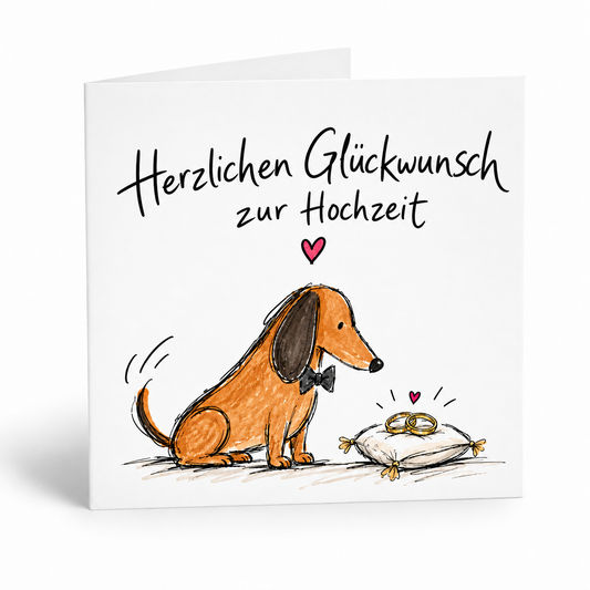 Hochzeitskarte mit Dackel & Eheringen