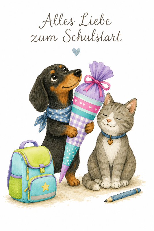 Einschulungskarte „Alles Liebe zum Schulstart“ – Klappkarte DIN A6 mit Umschlag