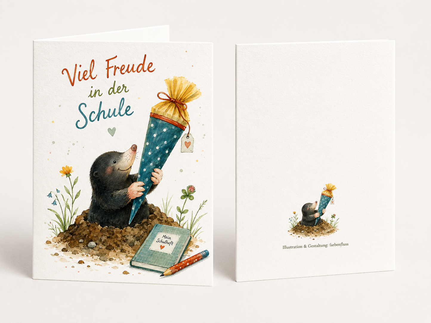 Einschulungskarte „Viel Freude in der Schule“ – Klappkarte DIN A6 mit Umschlag