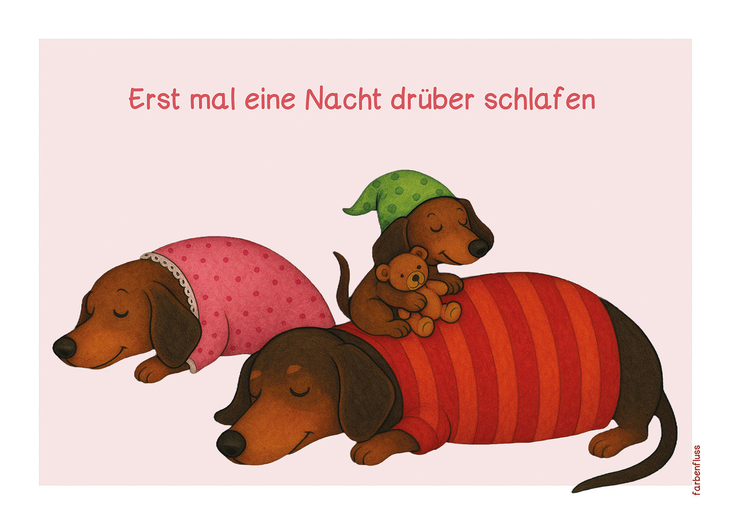 DIN A6 Postkarte, „Erst mal eine Nacht drüber schlafen“ – Dackel