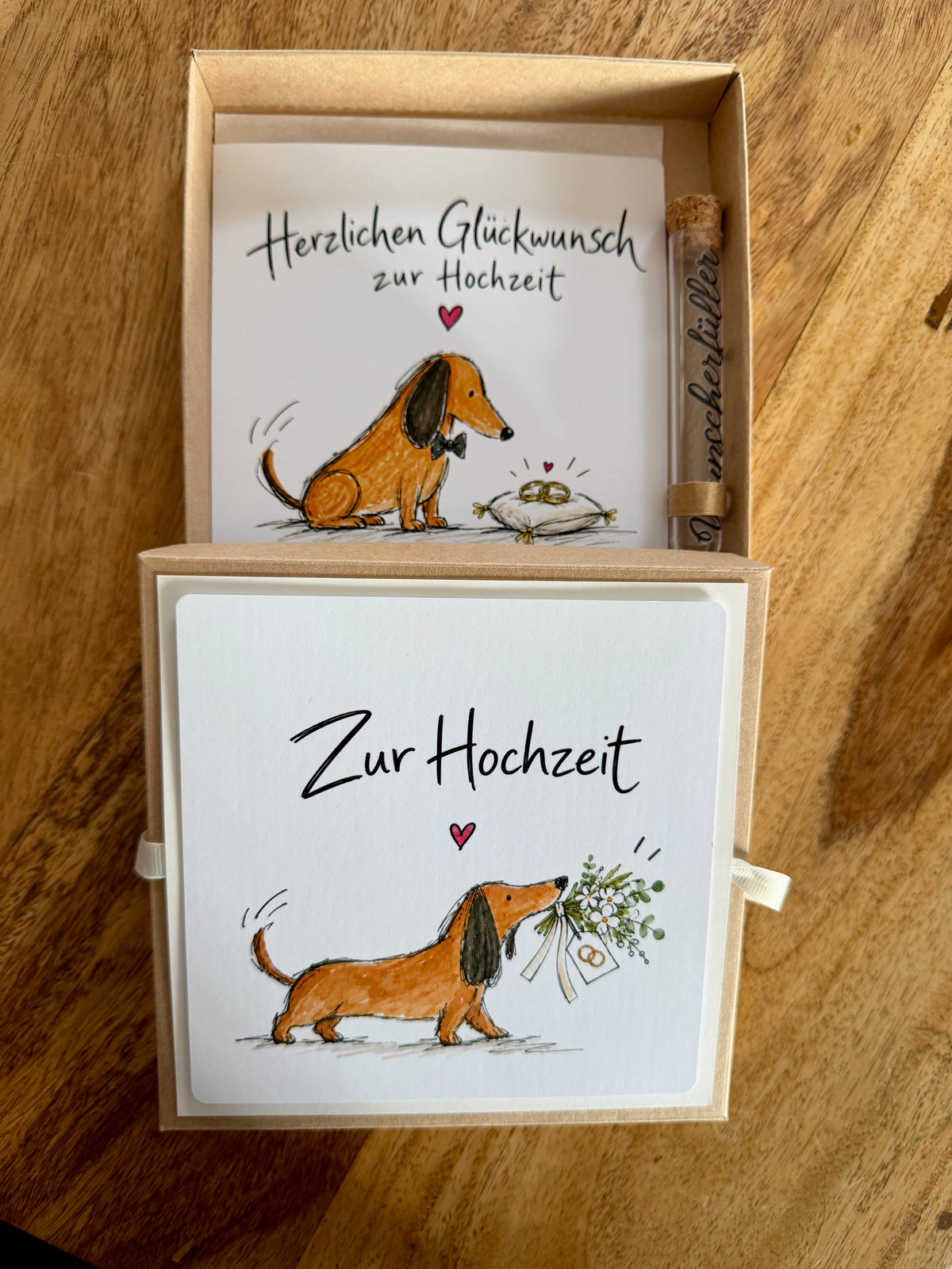 Geschenkbox zur Hochzeit mit Klappkarte & Wunscherfüller