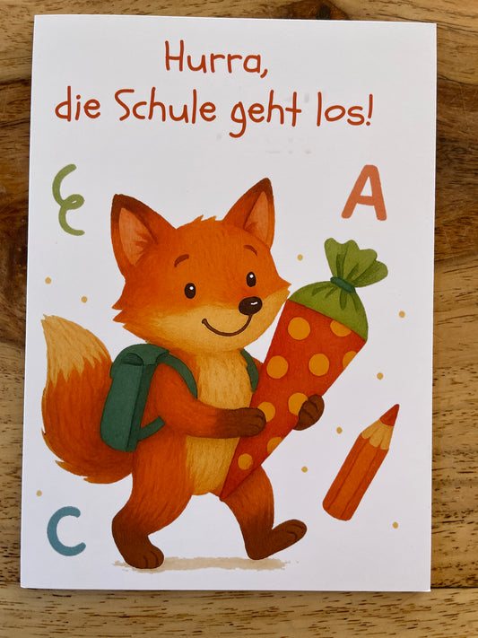 Klappkarten mit Umschlag - zur Einschulung „Hurra, die Schule geht los!“