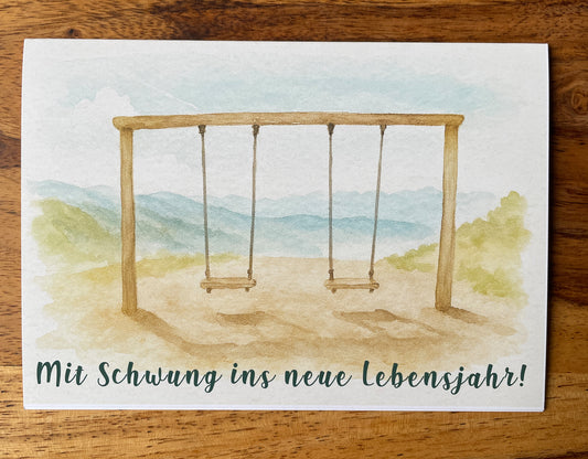 Klappkarten mit Umschlag - Geburtstag Schaukel