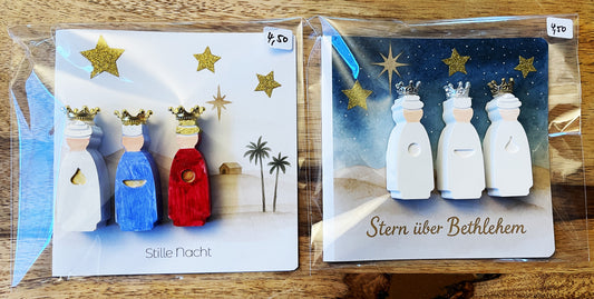 Handgefertigte Dreikönigskarte – 10 × 10 cm (Unikat)