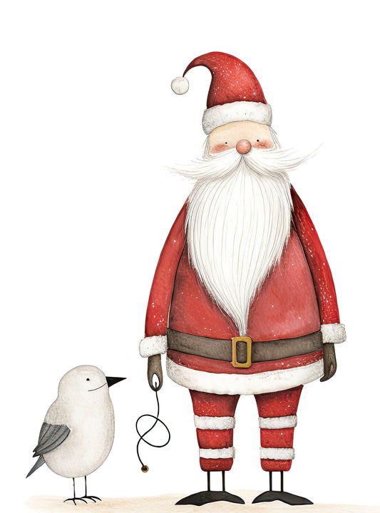 Klappkarten mit Umschlag - Weihnachtsmann mit Vogel