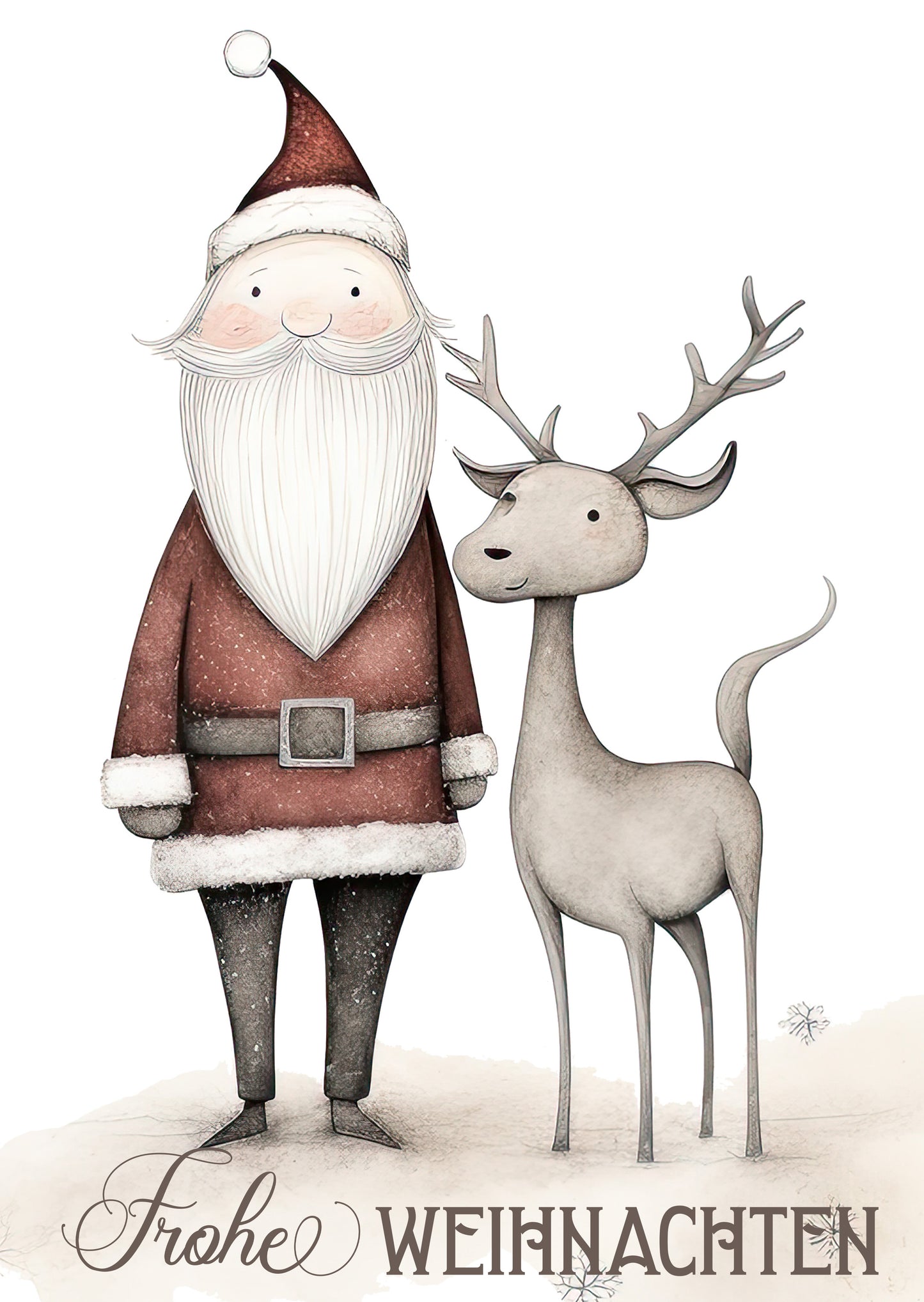 Klappkarten mit Umschlag - Weihnachtsmann mit Rentier und Schriftzug