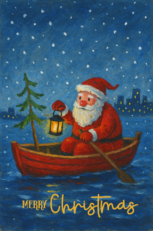 Klappkarten mit Umschlag - Nikolaus im Boot mit Schriftzug