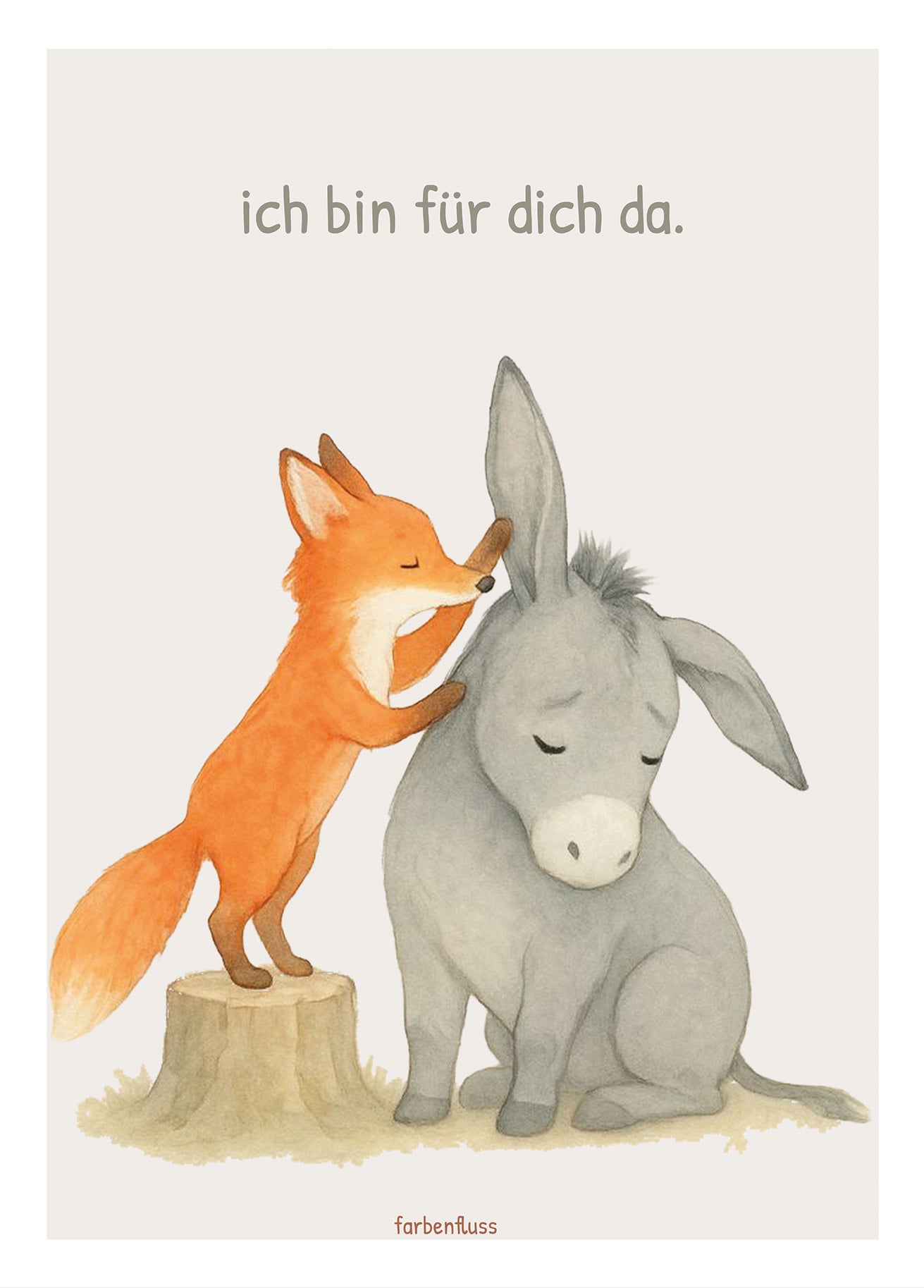 DIN A6 Postkarte, „Ich bin für dich da.“ – Fuchs & Esel