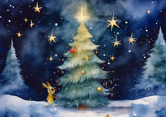 Klappkarten mit Umschlag - Weihnachtsbaum mit Häschen