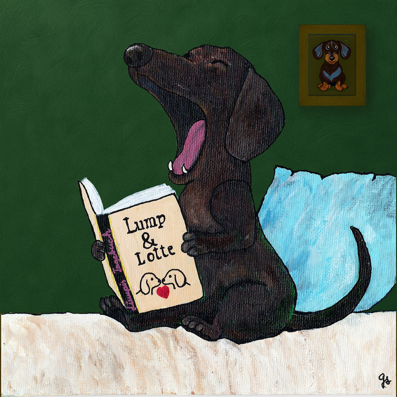 FineArt Print - quadratisch - Dackel mit Tagebuch