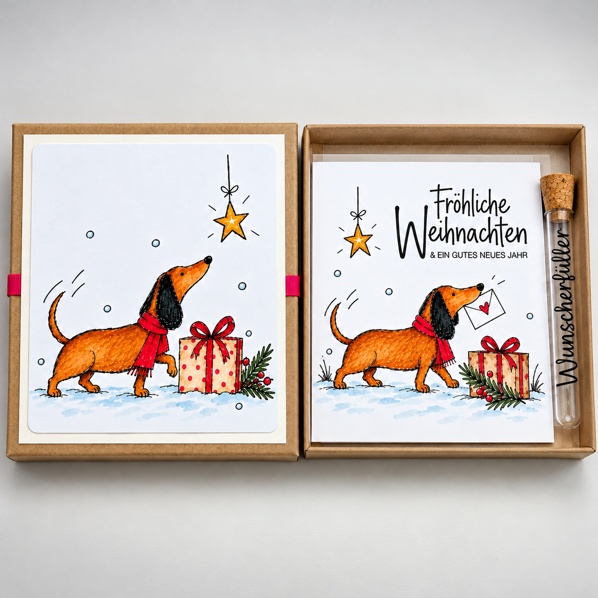 Weihnachts-Geschenkbox mit Klappkarte & Wunscherfüller – 4 Motive