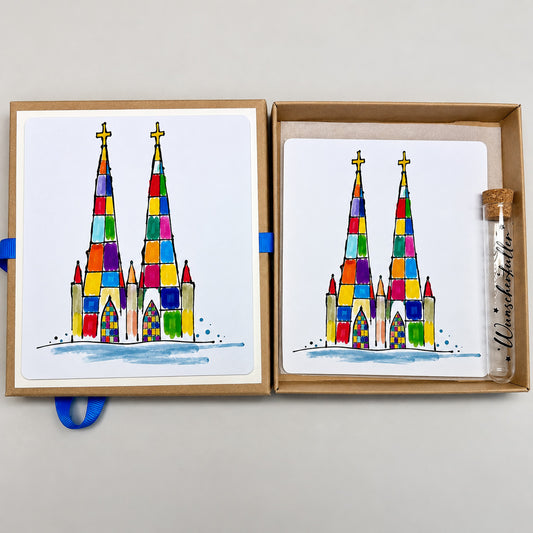 Kölner Dom Geschenkbox mit Klappkarte & Wunscherfüller