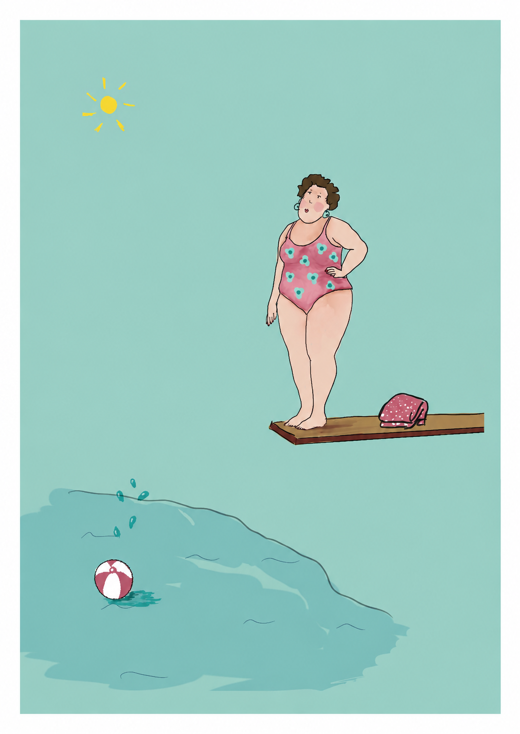 Postkarte „Mut zum Sprung“ – Curvy am Schwimmbad