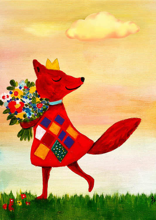 Klappkarte mit Umschlag - Fuchs mit Blumenstrauß