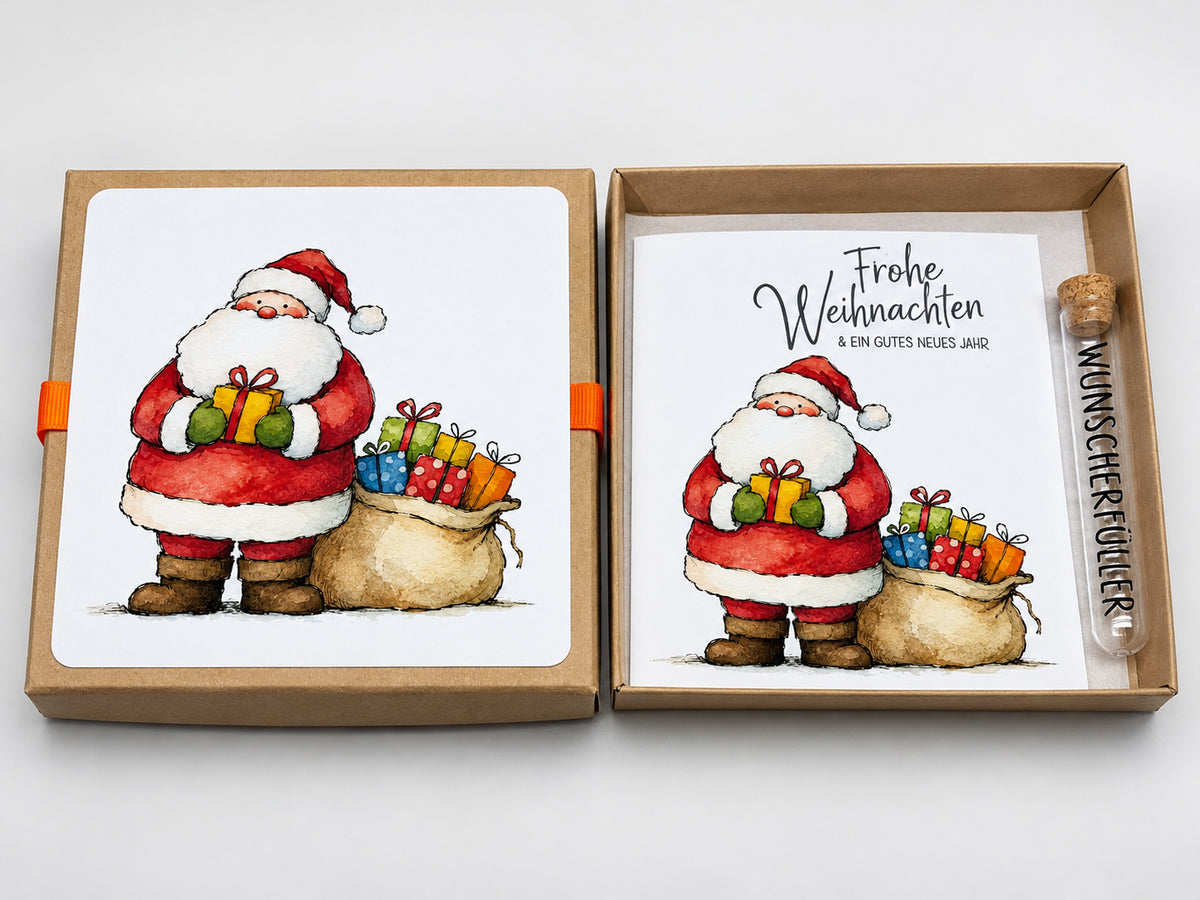 Weihnachts-Geschenkbox mit Klappkarte & Wunscherfüller – 4 Motive