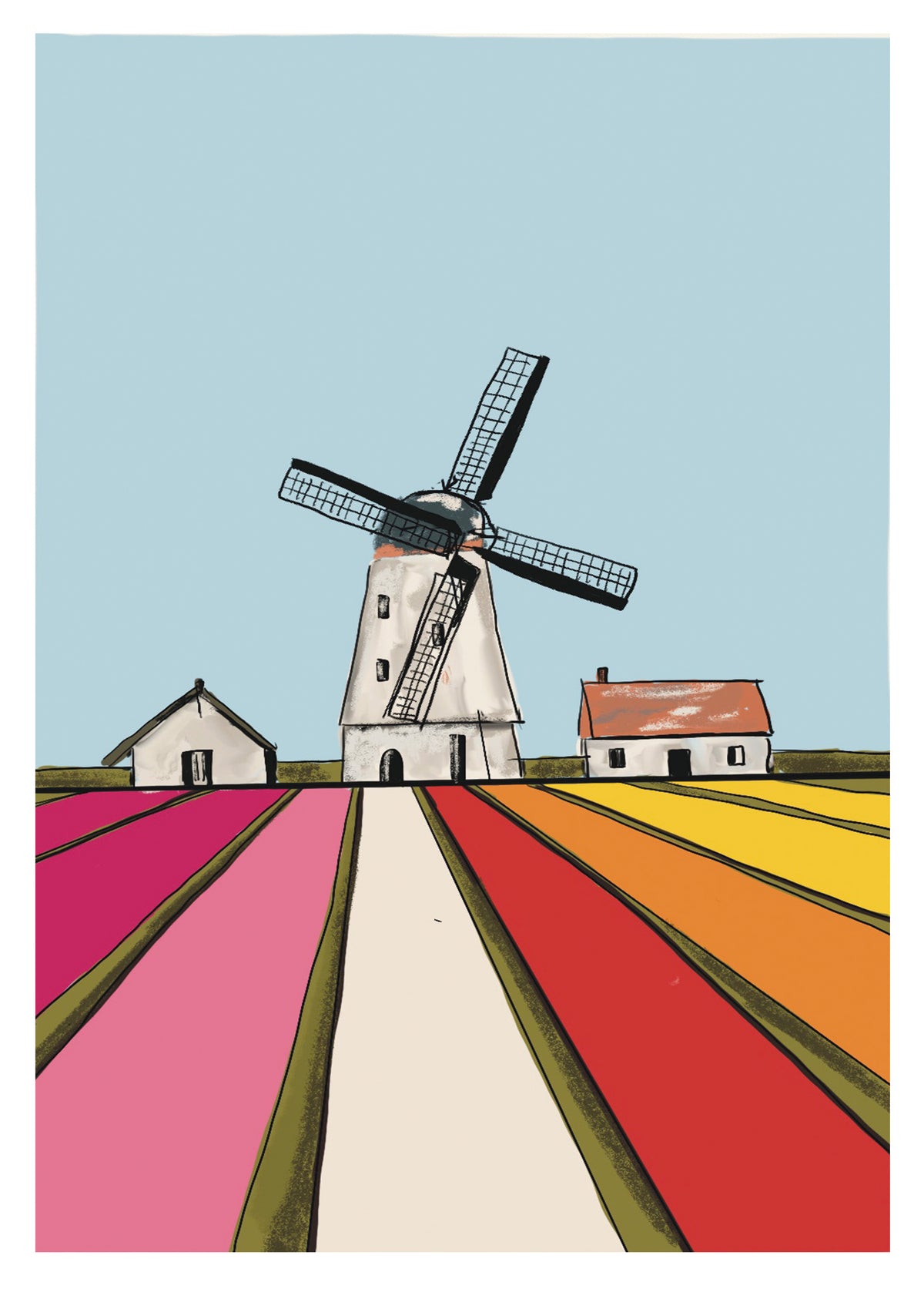 Postkarte „Windmühle & bunte Felder“