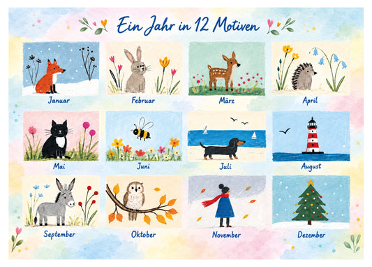 Postkarte „Ein Jahr in 12 Motiven“