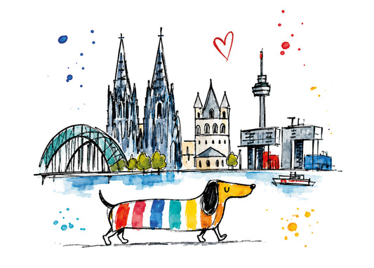 Postkarte „Köln – bunter Dackel“