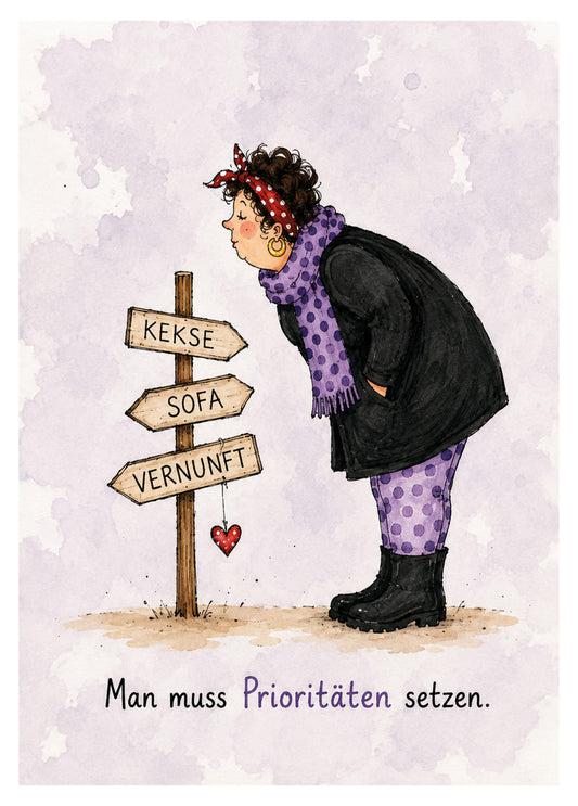Postkarte „Man muss Prioritäten setzen“ – Curvy
