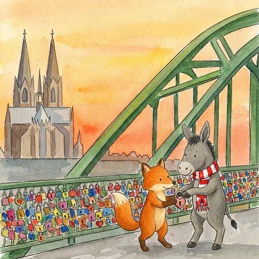 FineArt Print - quadratisch - „Zusammen auf der Hohenzollernbrücke“ – Köln | Brösel & Pinsel