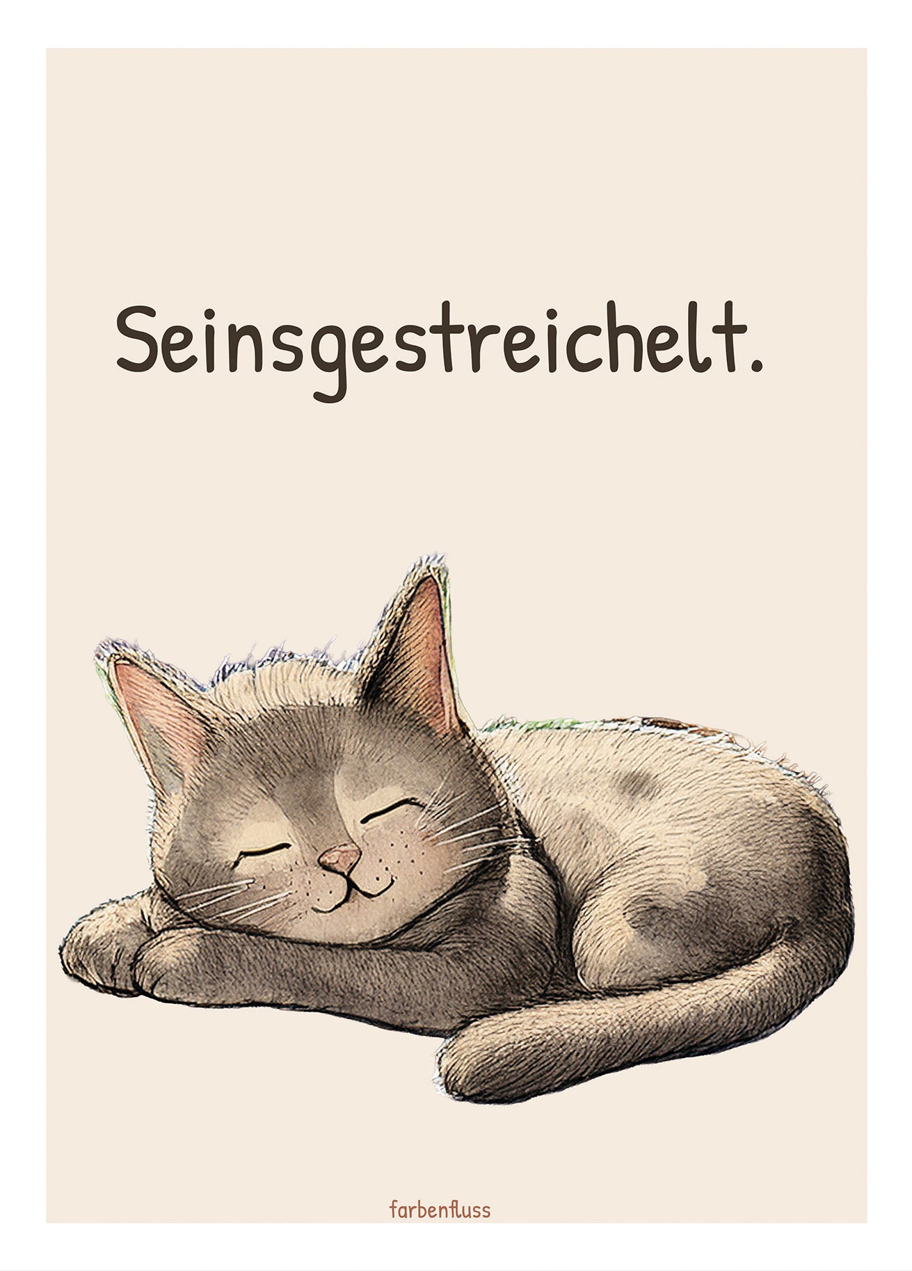 DIN A6 Postkarte, „Seinsgestreichelt.“ – schlafende Katze