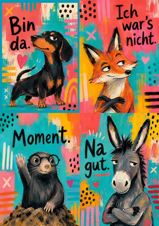Postkarten-Set „Freche Tiere“ – 4 Karten