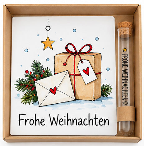 Geschenkbox Weihnachten – handgemacht mit Karte & Wunscherfüller