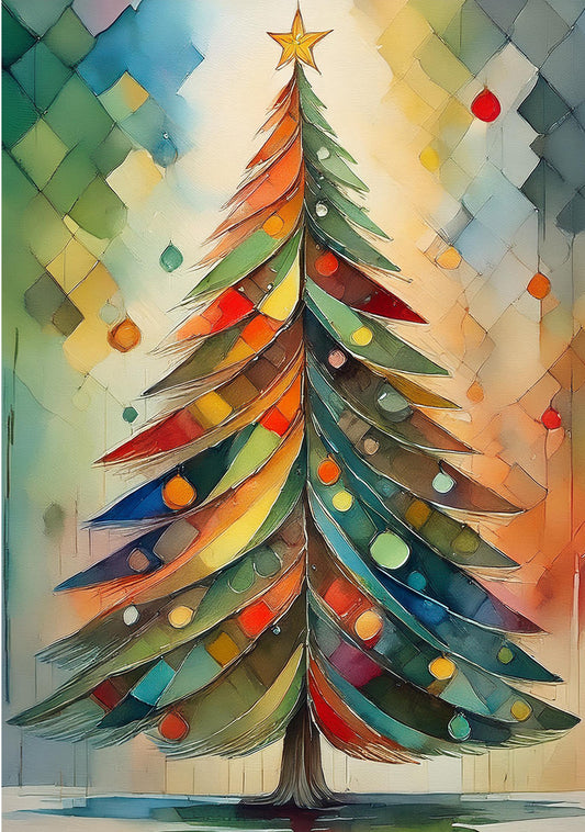 Klappkarten mit Umschlag - bunter Tannenbaum