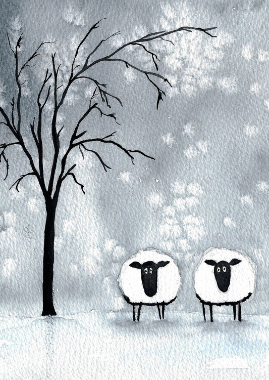 Klappkarten mit Umschlag - Schafe im Schnee