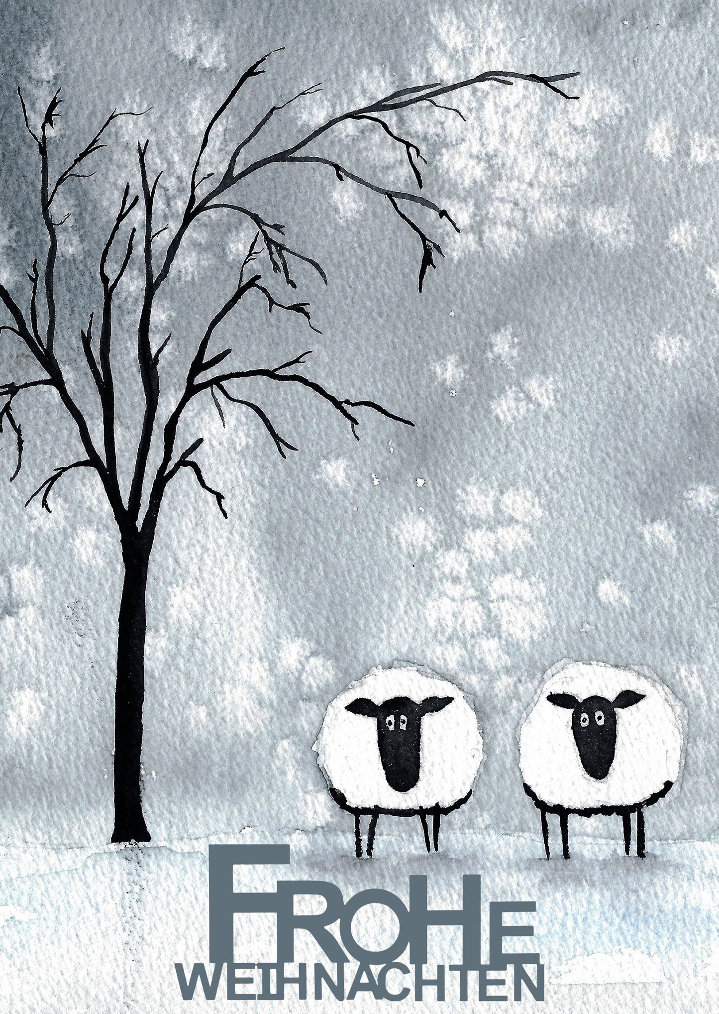 Klappkarten mit Umschlag - Schafe im Schnee und Schriftzug