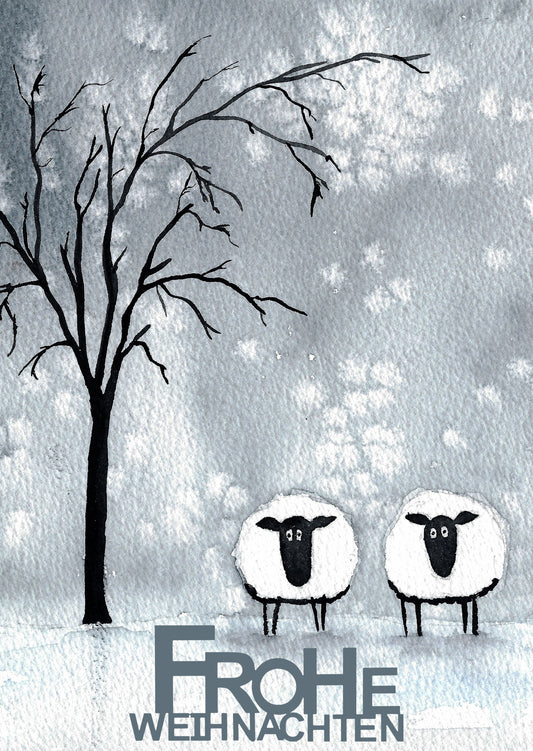 Klappkarten mit Umschlag - Schafe im Schnee und Schriftzug